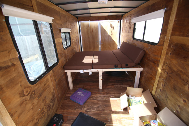 Cargo Trailer Camper Conversion - Bed and Flooring - Striking Photography